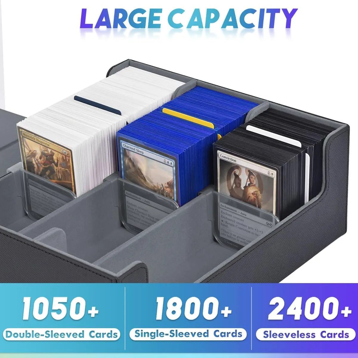 Card Storage Box for Trading Cards, 1800  PU Leather Commander Card Deck Case, Magnetic Closure Card Holder Fits for Magic Game Cards (Black)