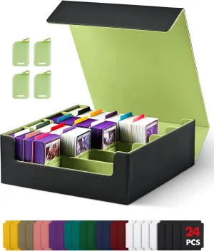 Card Storage Box for Trading Cards, 2400  MTG Commander Deck Box With 24pcs Colorful Divider, Card Case Fits for Magic TCG PTCG Game Cards(Black&Lemon Green)