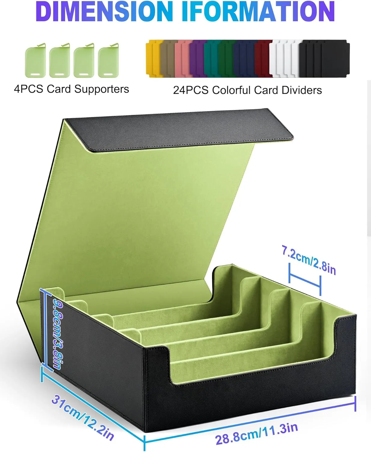 Card Storage Box for Trading Cards, 2400  MTG Commander Deck Box With 24pcs Colorful Divider, Card Case Fits for Magic TCG PTCG Game Cards(Black&Lemon Green)