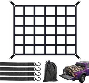 Cargo Net for Pickup Truck Bed, Heavy Duty 1100 lbs Capacity, Adjustable Cam Buckles & S-Hooks, Thick Herringbone Nylon, with Drawstring Storage Bag for Trailers and Trucks (50" x 42")