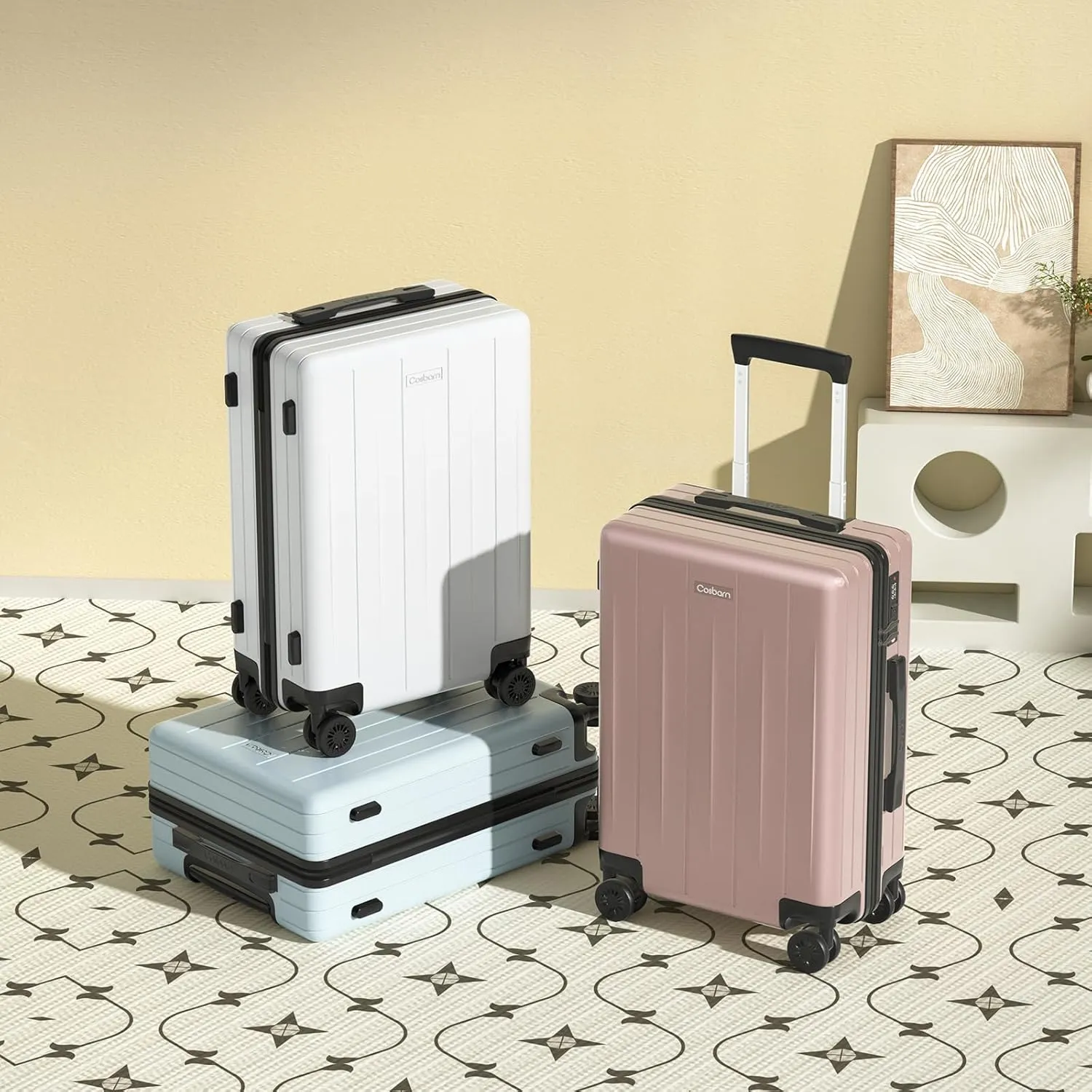 Carry On Luggage 22x14x9 Airline Approved, 20 inch Hard Shell Suitcase, ABS Hardside Suitcases, Lightweight Travel Luggage with 8 Silent Spinner Wheels, PearlWhite