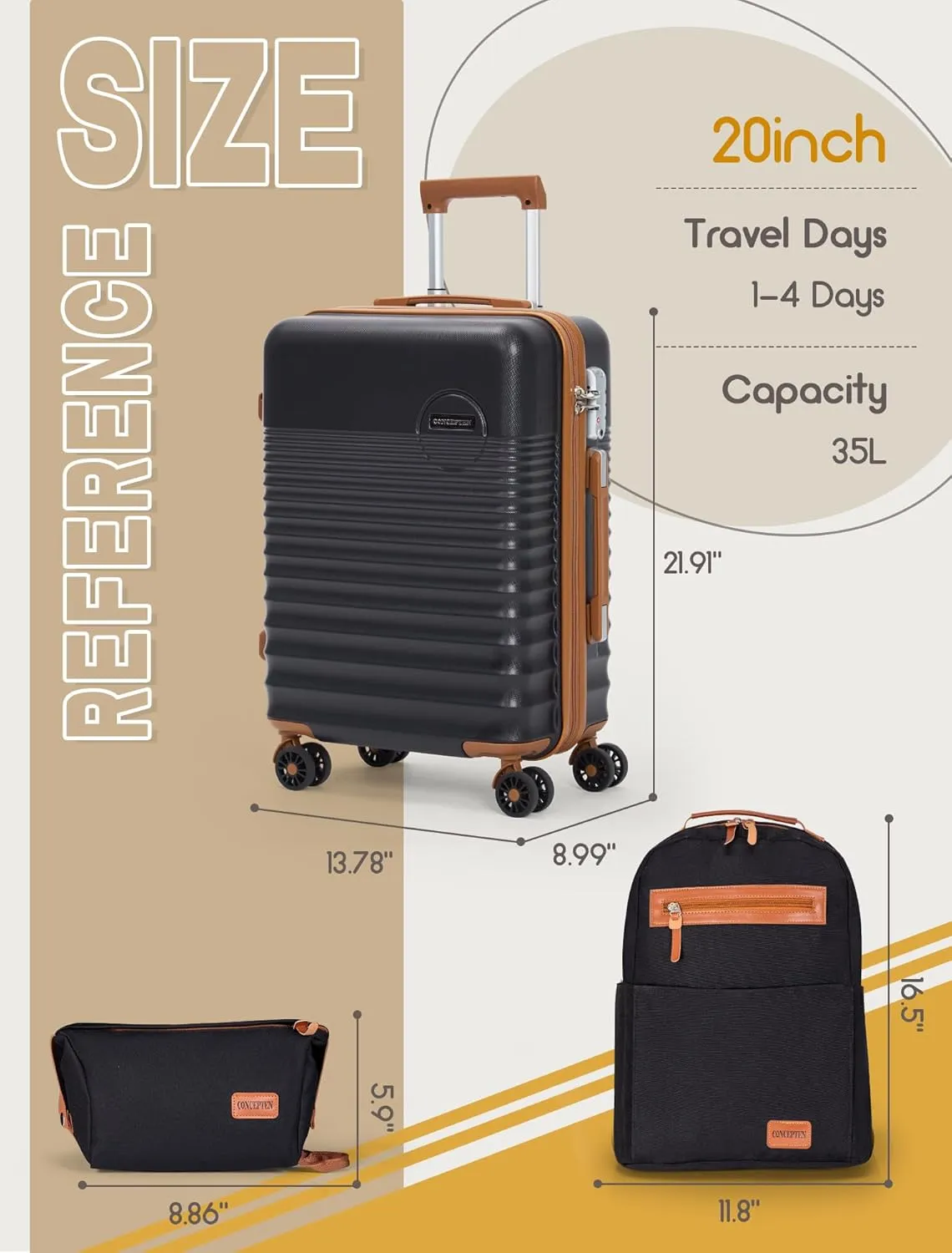 Carry On Luggage 22x14x9 Airline Approved, 20-inch Hard Shell Suitcases with Wheels, ABS Lightweight Carry on Suitcase with TSA Lock