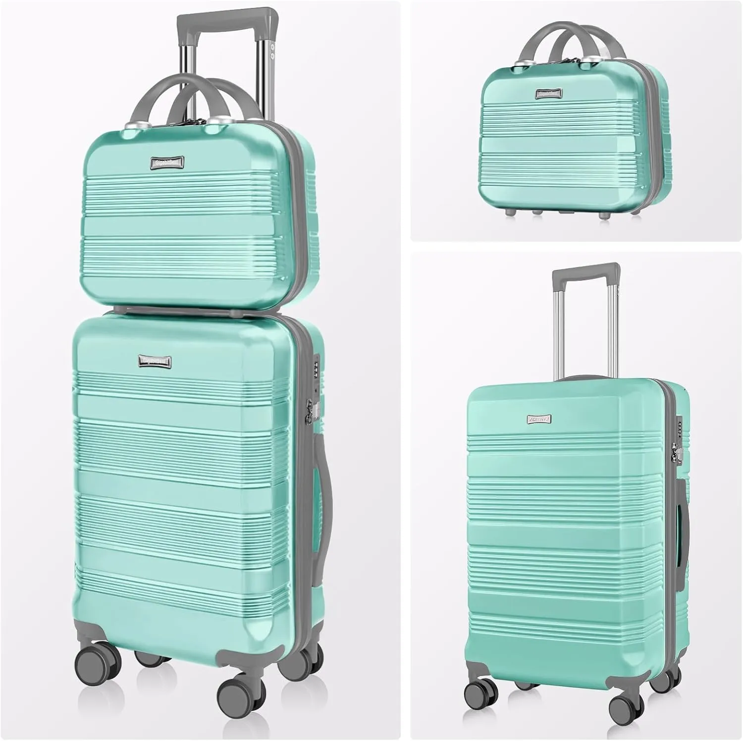 Carry On Luggage 22x14x9 Airline Approved, Hard Case Luggage Sets 2 Piece, PC ABS Small Luggage Suitcase with TSA Lock & Spinner Wheels (14/20) - Green