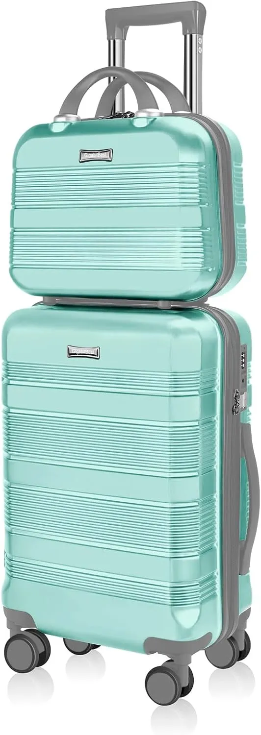 Carry On Luggage 22x14x9 Airline Approved, Hard Case Luggage Sets 2 Piece, PC ABS Small Luggage Suitcase with TSA Lock & Spinner Wheels (14/20) - Green