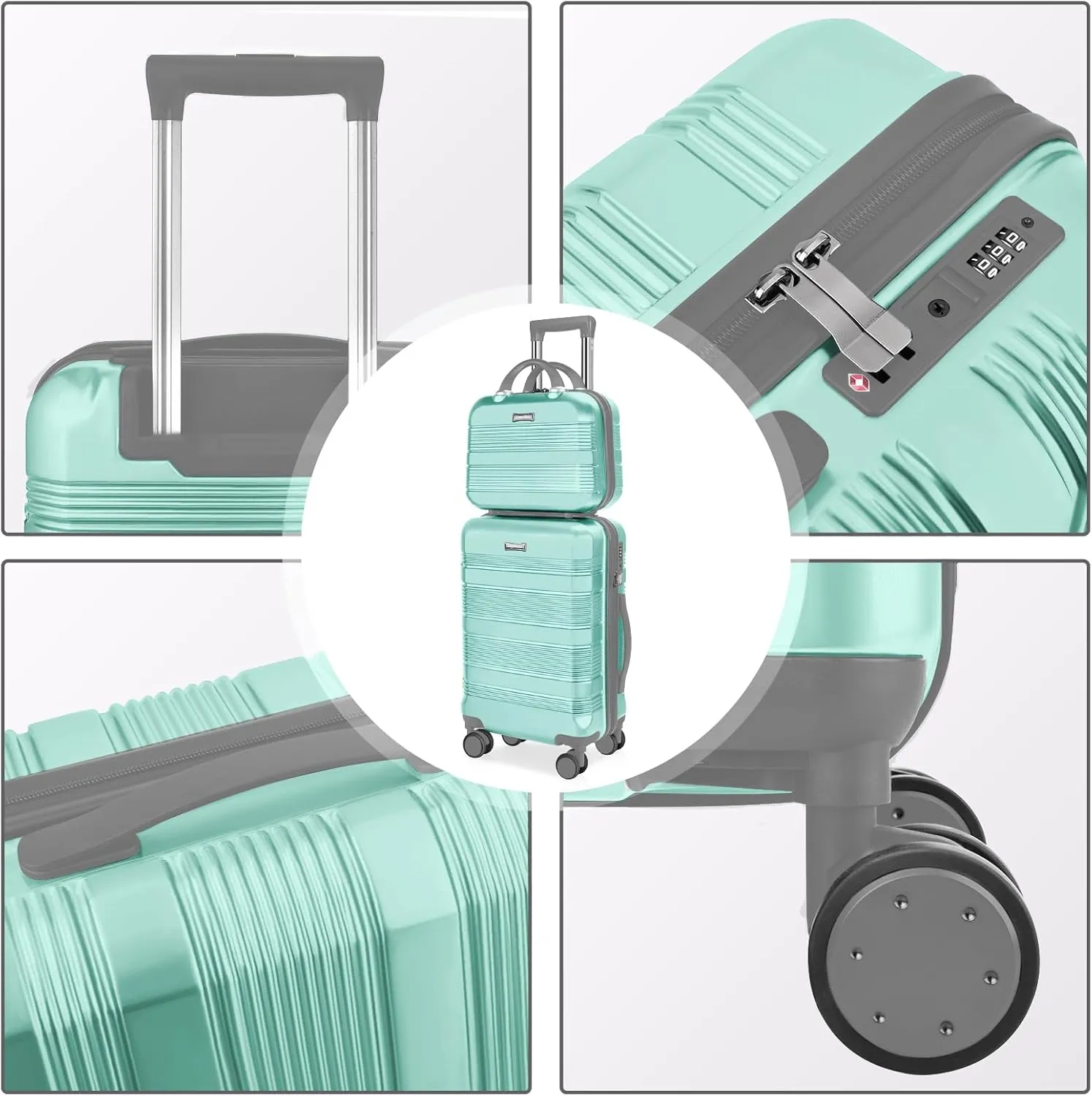 Carry On Luggage 22x14x9 Airline Approved, Hard Case Luggage Sets 2 Piece, PC ABS Small Luggage Suitcase with TSA Lock & Spinner Wheels (14/20) - Green