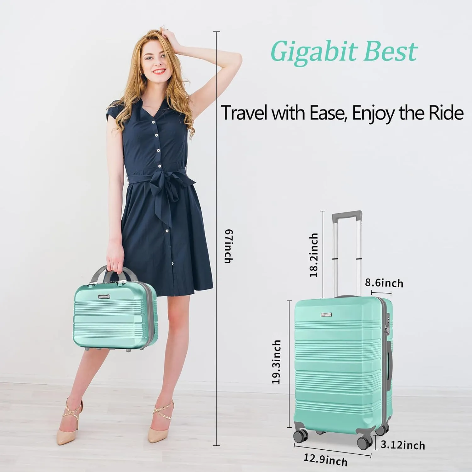 Carry On Luggage 22x14x9 Airline Approved, Hard Case Luggage Sets 2 Piece, PC ABS Small Luggage Suitcase with TSA Lock & Spinner Wheels (14/20) - Green
