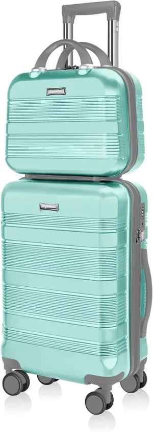 Carry On Luggage 22x14x9 Airline Approved, Hard Case Luggage Sets 2 Piece, PC ABS Small Luggage Suitcase with TSA Lock & Spinner Wheels (14/20) - Green