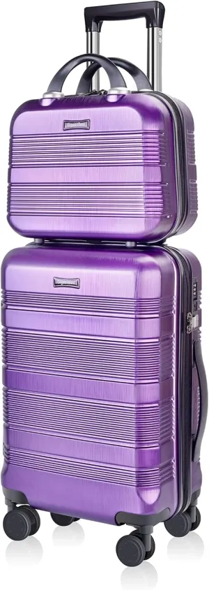 Carry On Luggage 22x14x9 Airline Approved, Hard Case Luggage Sets 2 Piece, PC ABS Small Luggage Suitcase with TSA Lock & Spinner Wheels (14/20) - Purple