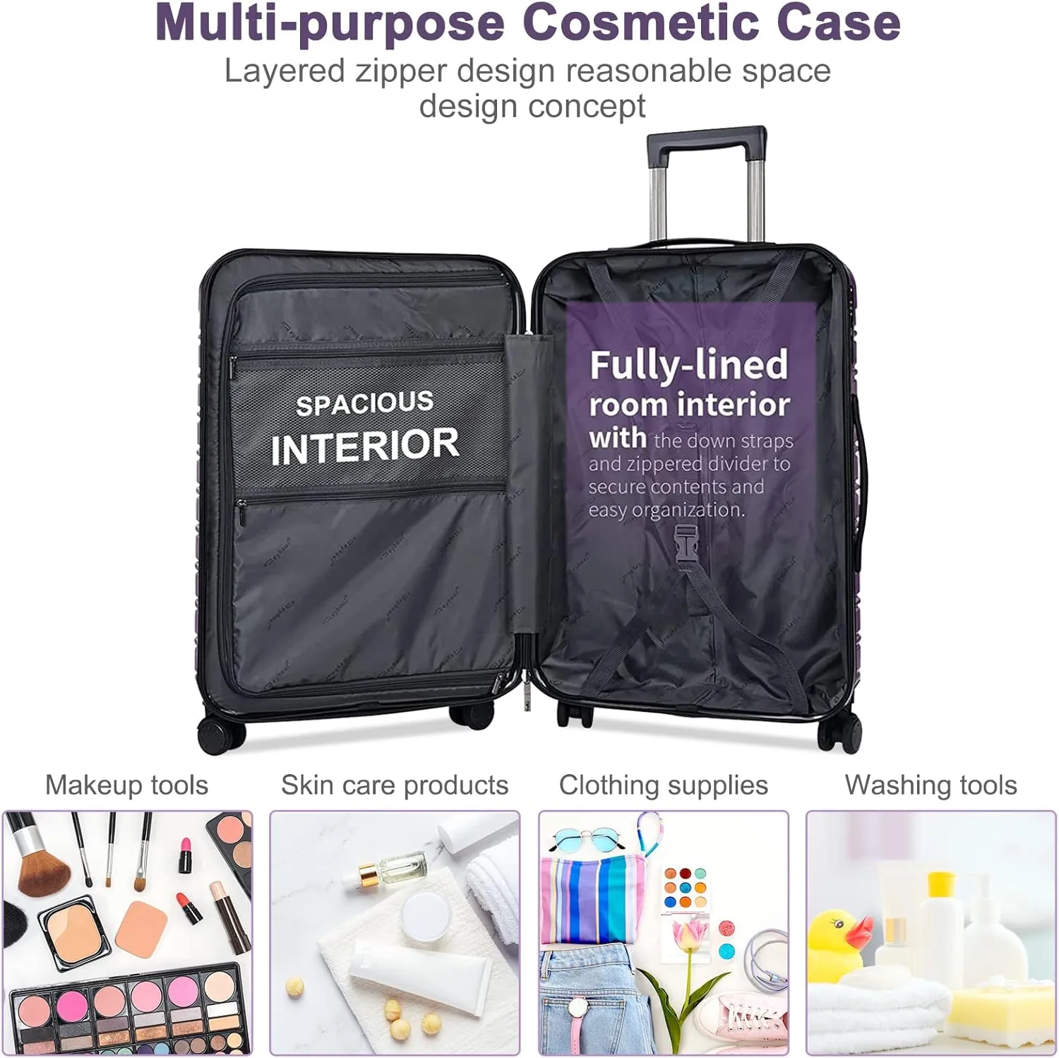 Carry On Luggage 22x14x9 Airline Approved, Hard Case Luggage Sets 2 Piece, PC ABS Small Luggage Suitcase with TSA Lock & Spinner Wheels (14/20) - Purple