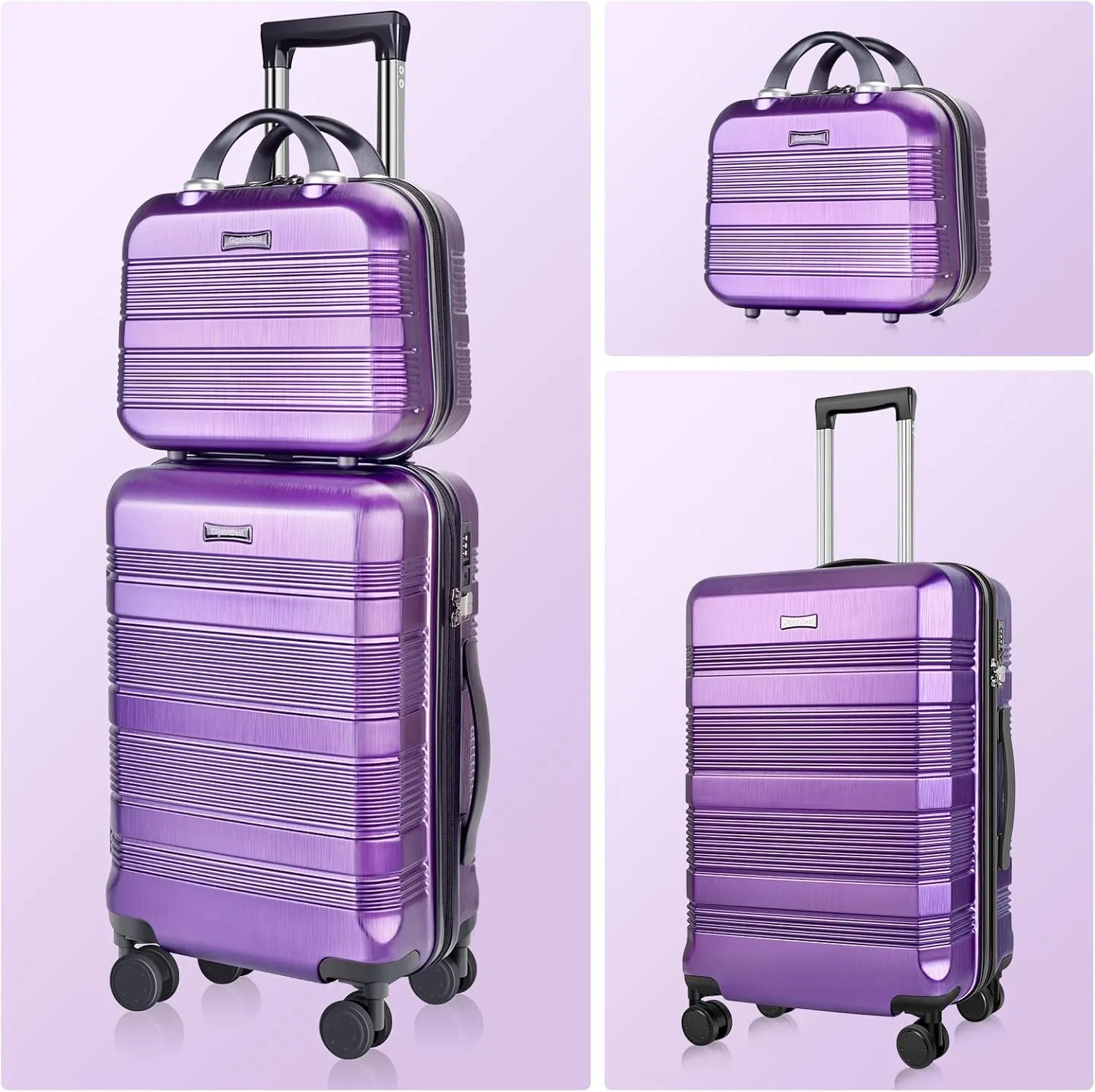 Carry On Luggage 22x14x9 Airline Approved, Hard Case Luggage Sets 2 Piece, PC ABS Small Luggage Suitcase with TSA Lock & Spinner Wheels (14/20) - Purple