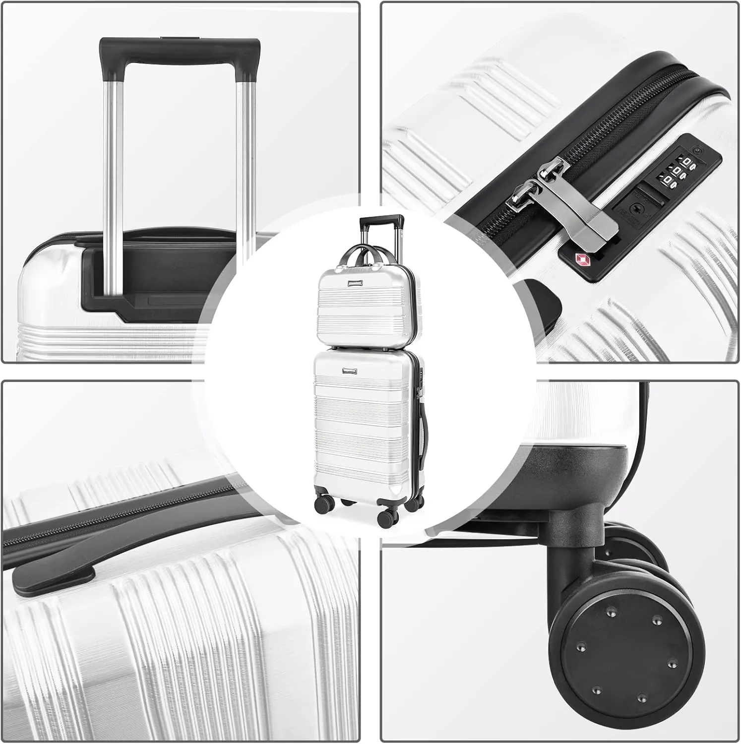 Carry On Luggage 22x14x9 Airline Approved, Hard Case Luggage Sets 2 Piece, PC ABS Small Luggage Suitcase with TSA Lock & Spinner Wheels (14/20) - White