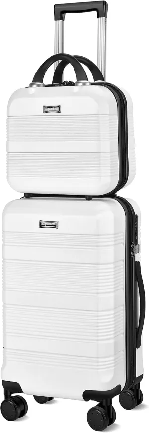 Carry On Luggage 22x14x9 Airline Approved, Hard Case Luggage Sets 2 Piece, PC ABS Small Luggage Suitcase with TSA Lock & Spinner Wheels (14/20) - White