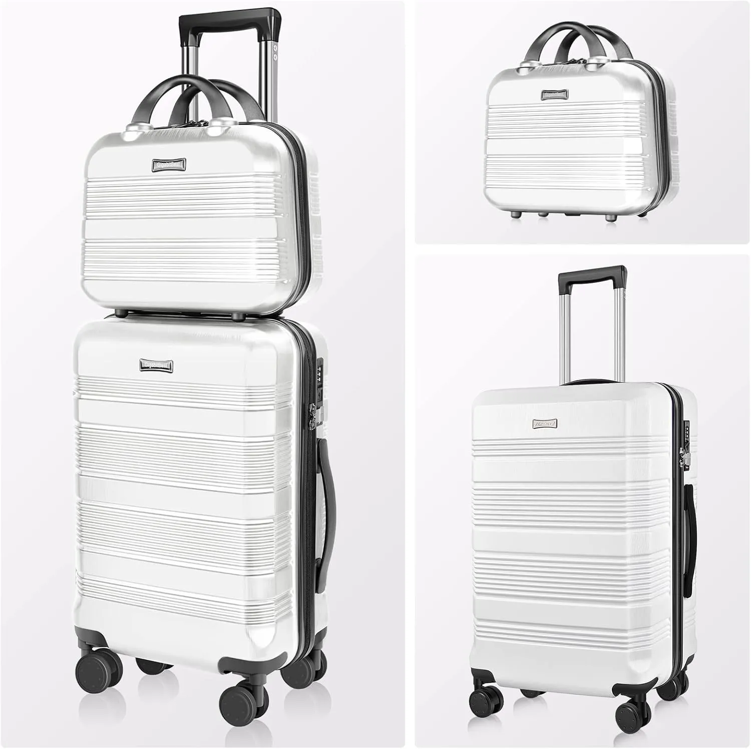 Carry On Luggage 22x14x9 Airline Approved, Hard Case Luggage Sets 2 Piece, PC ABS Small Luggage Suitcase with TSA Lock & Spinner Wheels (14/20) - White