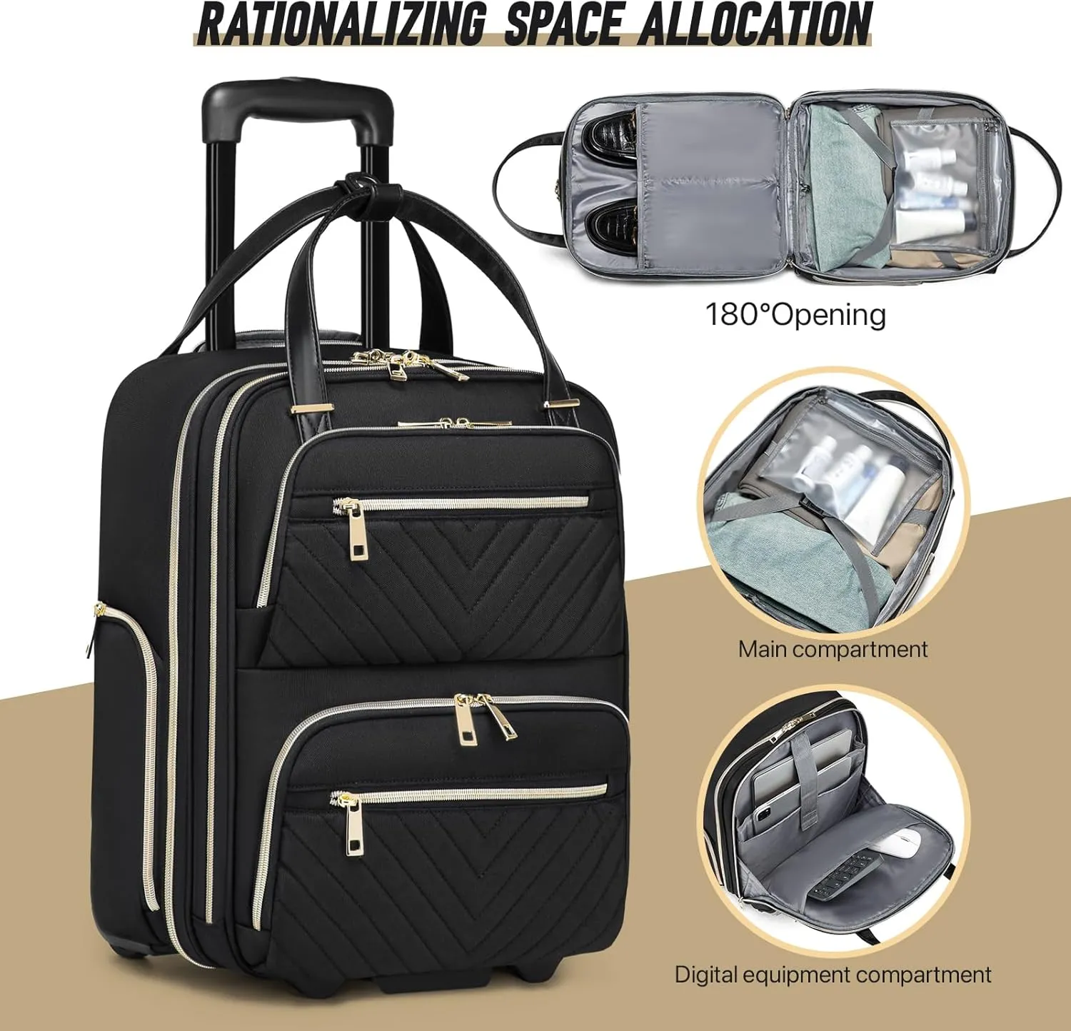 Carry-On Underseat Luggage with Wheels,Underseat Lightweight Suitcase for Women Men,16 inch Airlines Luggage for Overnight Business Travel