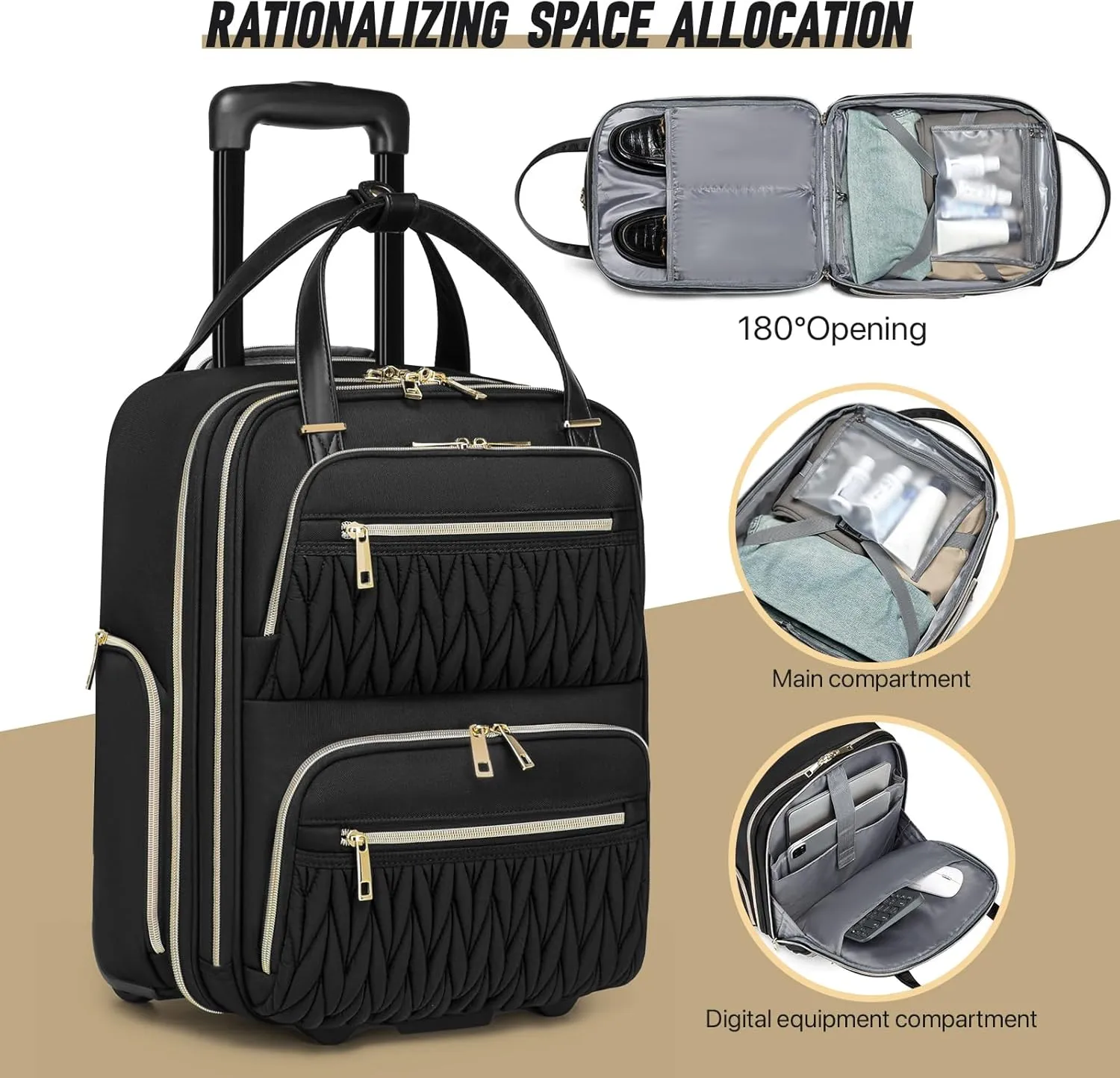 Carry-On Underseat Luggage with Wheels,Underseat Lightweight Suitcase for Women,16 inch Airlines Luggage for Overnight Business Travel