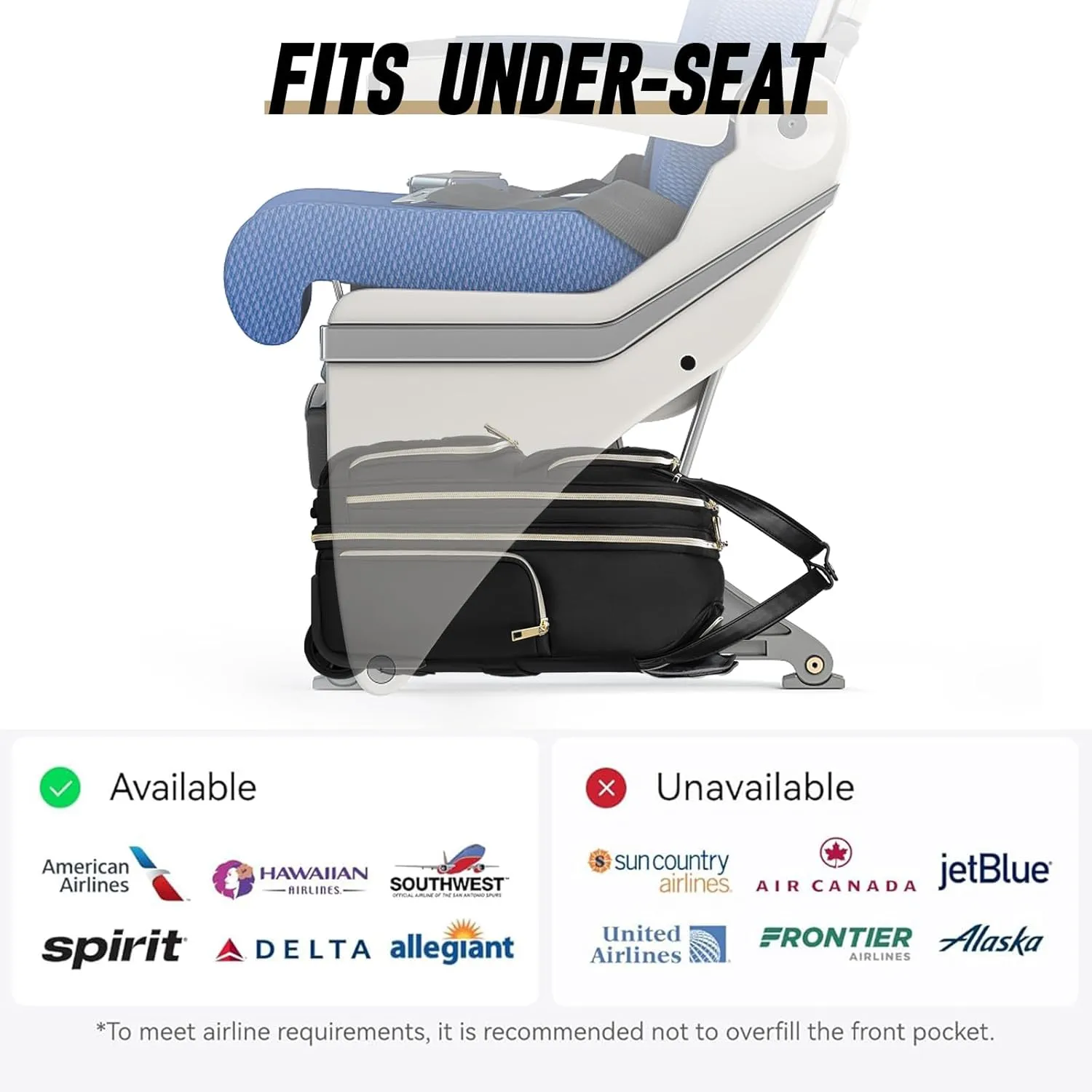 Carry-On Underseat Luggage with Wheels,Underseat Lightweight Suitcase for Women,16 inch Airlines Luggage for Overnight Business Travel