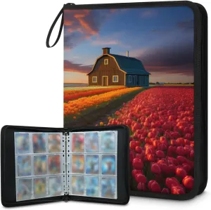 Cartoon Garden 3 Ring Trading Zipper Binder Strap, Trading Card Binder 4 Pocket, 400 Pockets Card Holder with 50 Removable Sleeves for Game Cards