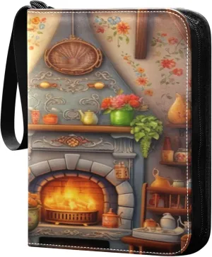 Cartoon Room Card Binder 4 Pocket Collectible Trading Card Albums with 50 Sleeves Double Side PU Waterproof 3 Ring for Sports & Game Cards