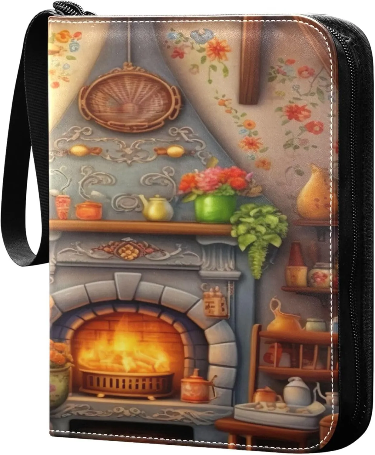 Cartoon Room Card Binder 4 Pocket Collectible Trading Card Albums with 50 Sleeves Double Side PU Waterproof 3 Ring for Sports & Game Cards
