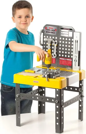 CASDON Tool Box Workbench, 2-in-1 Tool Box & Workbench for Children Aged 3  Includes Over 60 Tools for DIY Roleplay Fun
