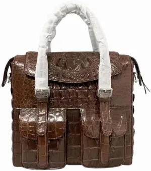 Casual Genuine Crocodile Leather Men's Flap Pockets Top handle Handbag Male Purse Exotic Alligator Skin Large Shoulder Bag