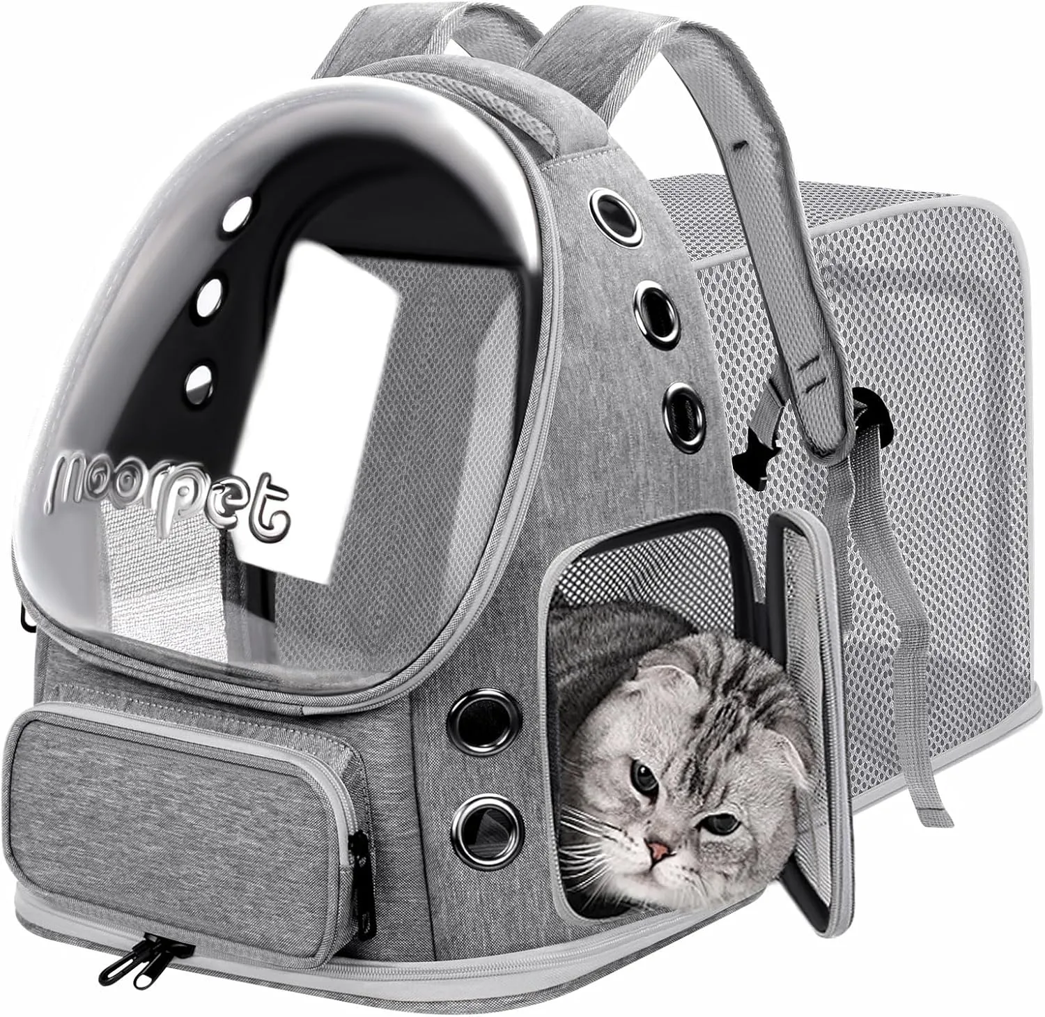 Cat Backpack Carrier, Breathable Cat Bubble Backpack Large Space Cat Carrier Backpack for Kitty Small Dog, Foldable Airline Approved Pet Backpack, Transparent Cat Travel Backpack Up to 20 lbs (Grey)