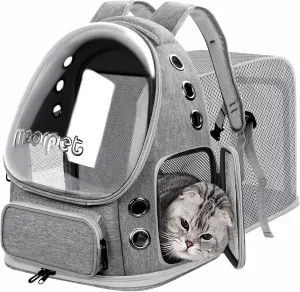 Cat Backpack Carrier, Breathable Cat Bubble Backpack Large Space Cat Carrier Backpack for Kitty Small Dog, Foldable Airline Approved Pet Backpack, Transparent Cat Travel Backpack Up to 20 lbs (Grey)