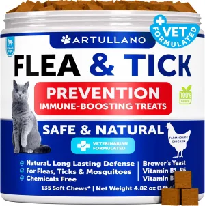 Cat Flea Treatment - Natural Flea and Tick Prevention Supplement for Large & Smal Cats - Immune Support Chews with Vitamins - Pest Defense Oral Pills - Farmhouse Chicken 135 Soft Chews