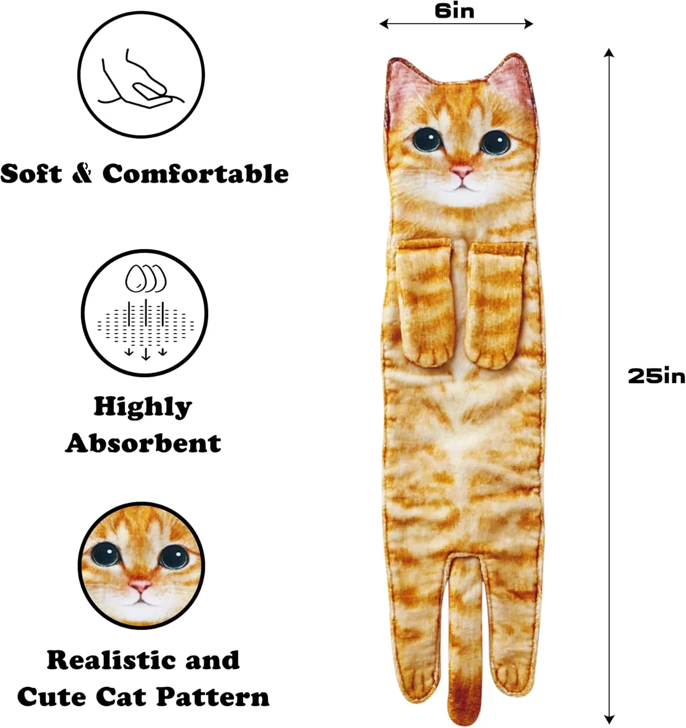 Cat Funny Hand Towels for Bathroom Kitchen - Cute Decorative Cat Decor Hanging Washcloths Face Towels Super Absorbent Soft - Housewarming Birthday Christmas Fun Gifts for Women Cat Lovers - Orange