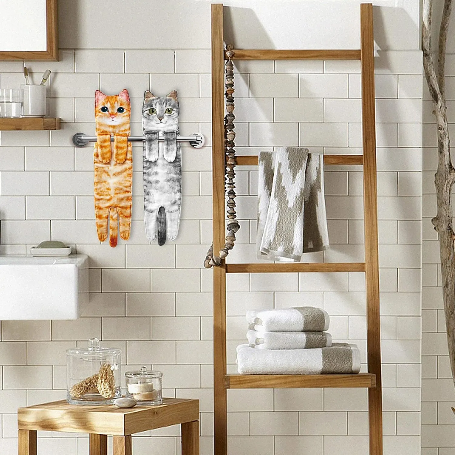Cat Funny Hand Towels for Bathroom Kitchen - Cute Decorative Cat Decor Hanging Washcloths Face Towels Super Absorbent Soft - Housewarming Birthday Christmas Fun Gifts for Women Cat Lovers - Orange