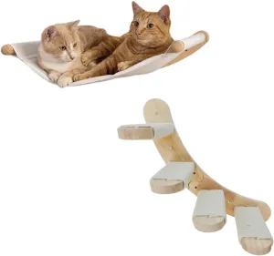 Cat Hammock Wall Mounted Cat Shelf with Steps - Pet Wall Shelves and Perches for Sleeping, Playing, Climbing Furniture for Large Cats or Kitty Bed (4 Flat Steps)