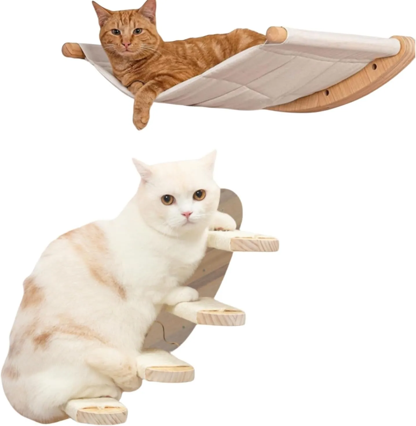 Cat Hammock Wall Mounted Cat Shelf with Steps - Pet Wall Shelves and Perches for Sleeping, Playing, Climbing Furniture for Large Cats or Kitty Bed (4 Flat Steps)