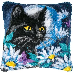 Cat in the Night Latch Hook Cushion Kit By Vervaco