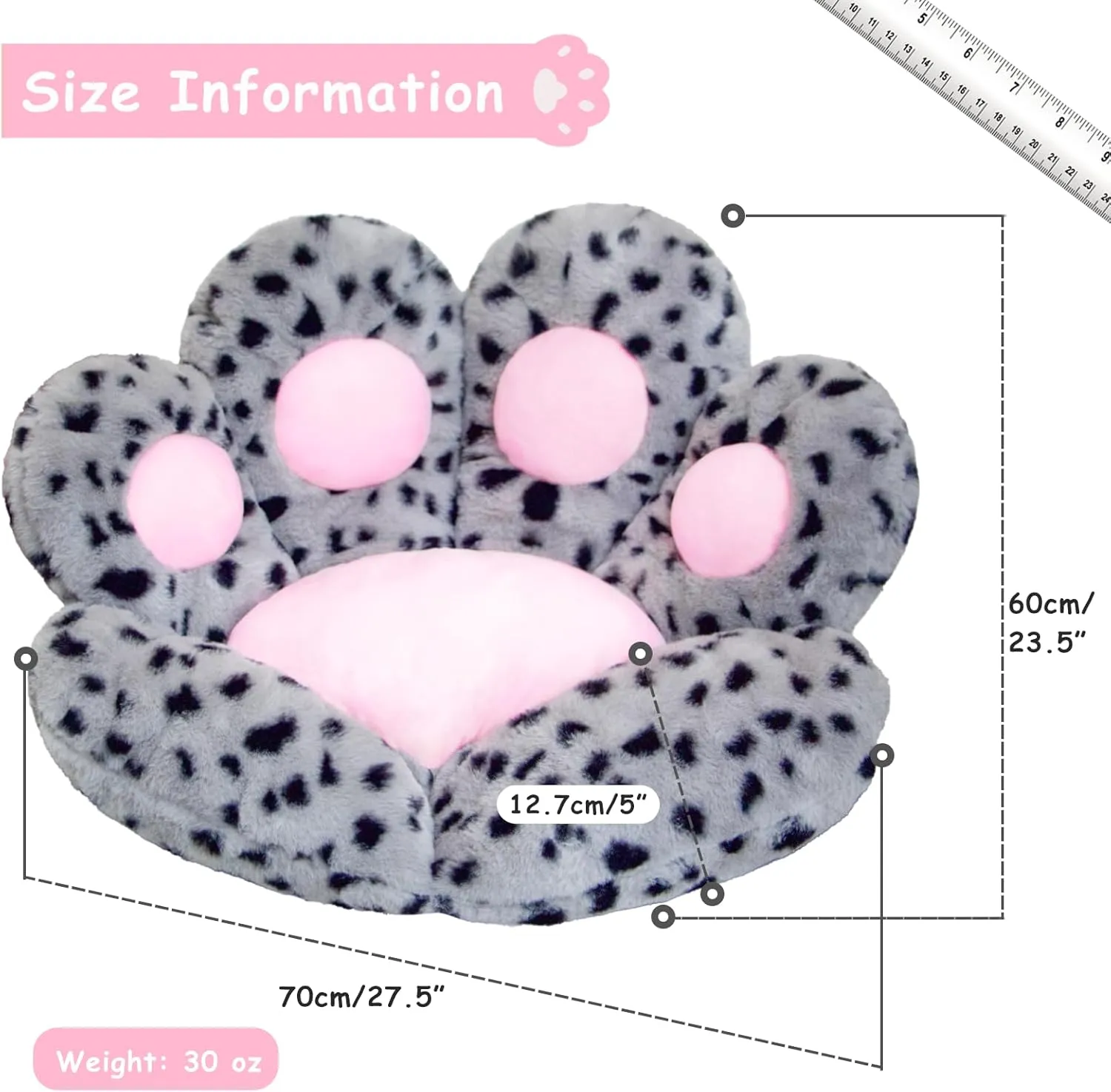 Cat Paw Cushion Kawaii Office Desk Chair Cushion Comfy Plush Cat Paw Shape Gaming Chair Cushion Bear Cute Seat Cushion for Girl, Kawaii Room Bedroom Decorate (Gray-Black Flecks)