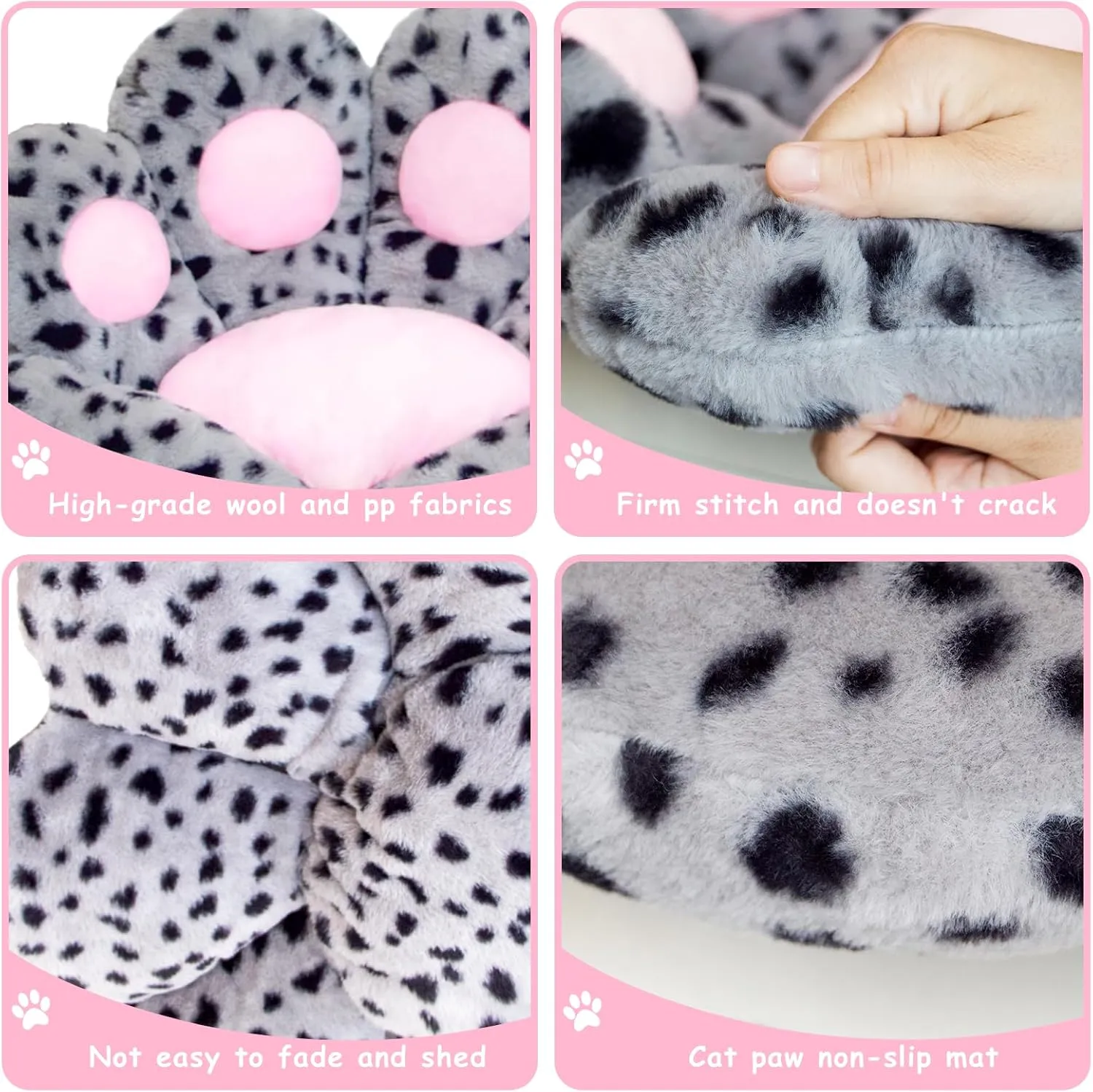 Cat Paw Cushion Kawaii Office Desk Chair Cushion Comfy Plush Cat Paw Shape Gaming Chair Cushion Bear Cute Seat Cushion for Girl, Kawaii Room Bedroom Decorate (Gray-Black Flecks)