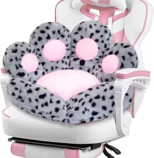 Cat Paw Cushion Kawaii Office Desk Chair Cushion Comfy Plush Cat Paw Shape Gaming Chair Cushion Bear Cute Seat Cushion for Girl, Kawaii Room Bedroom Decorate (Gray-Black Flecks)