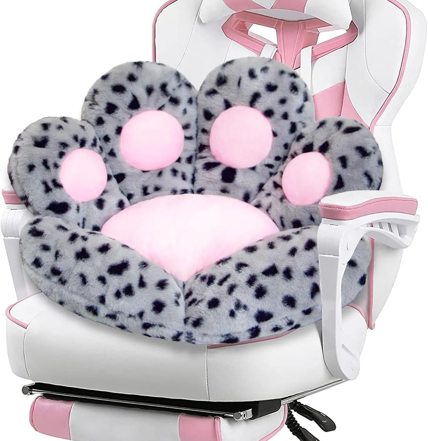Cat Paw Cushion Kawaii Office Desk Chair Cushion Comfy Plush Cat Paw Shape Gaming Chair Cushion Bear Cute Seat Cushion for Girl, Kawaii Room Bedroom Decorate (Gray-Black Flecks)