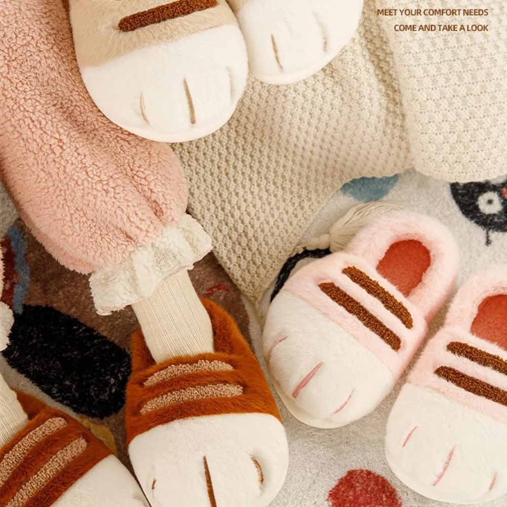 Cat Paw Slippers, 3D Cute Cartoon Cat Paw Slippers for Women, Winter Cozy Warm Furry Home Slides