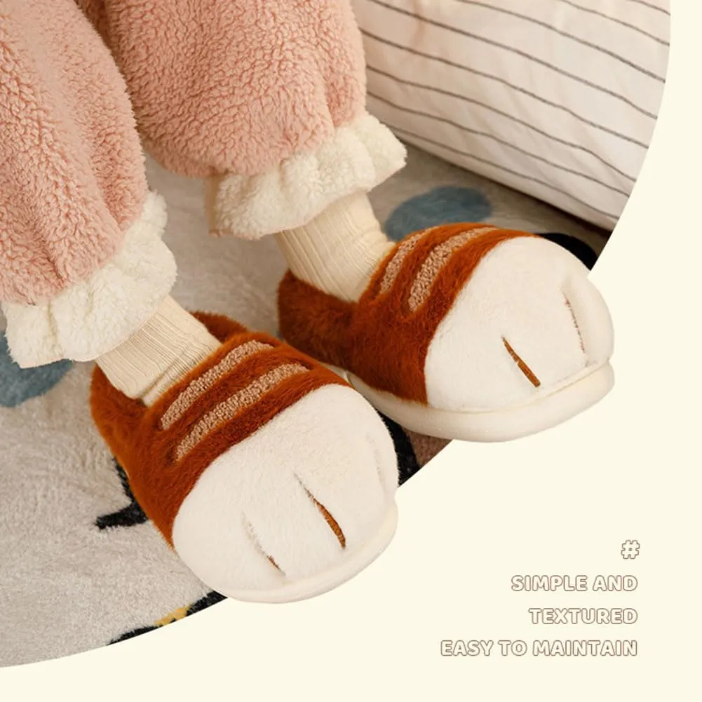 Cat Paw Slippers, 3D Cute Cartoon Cat Paw Slippers for Women, Winter Cozy Warm Furry Home Slides