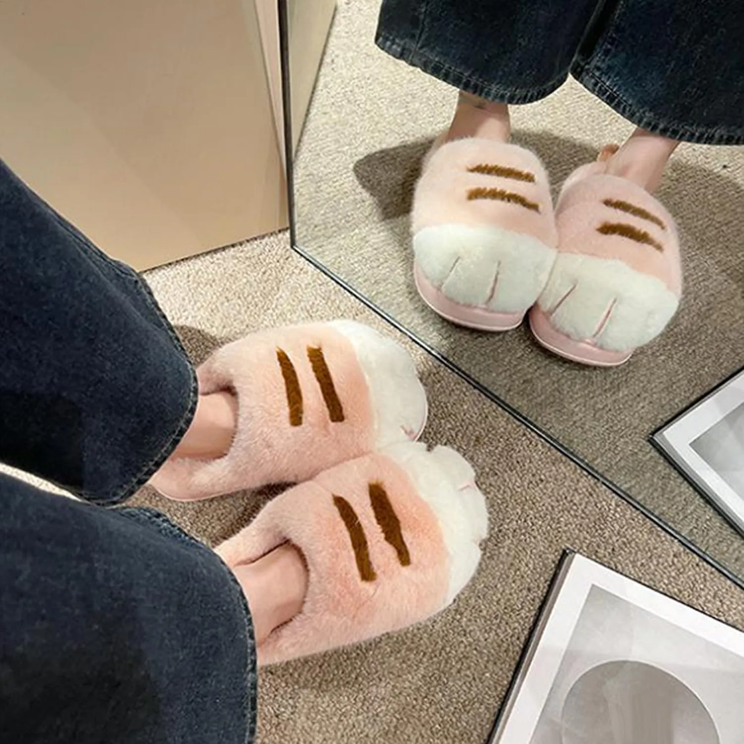Cat Paw Slippers for Women,Cat Feet Slippers,Cat Foot Slippers,Indoor Outdoor Cute Funny Warm Cozy Fuzzy Winter House Shoes (Khaki,36-37)