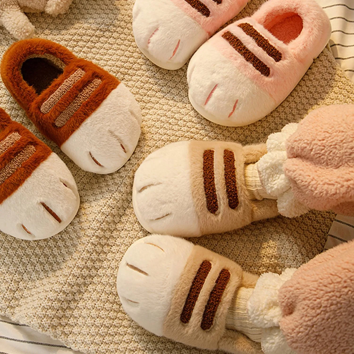 Cat Paw Slippers for Women,Cat Feet Slippers,Cat Foot Slippers,Indoor Outdoor Cute Funny Warm Cozy Fuzzy Winter House Shoes (Khaki,36-37)