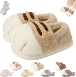 Cat Paw Slippers for Women,Cat Feet Slippers,Cat Foot Slippers,Indoor Outdoor Cute Funny Warm Cozy Fuzzy Winter House Shoes (Khaki,36-37)