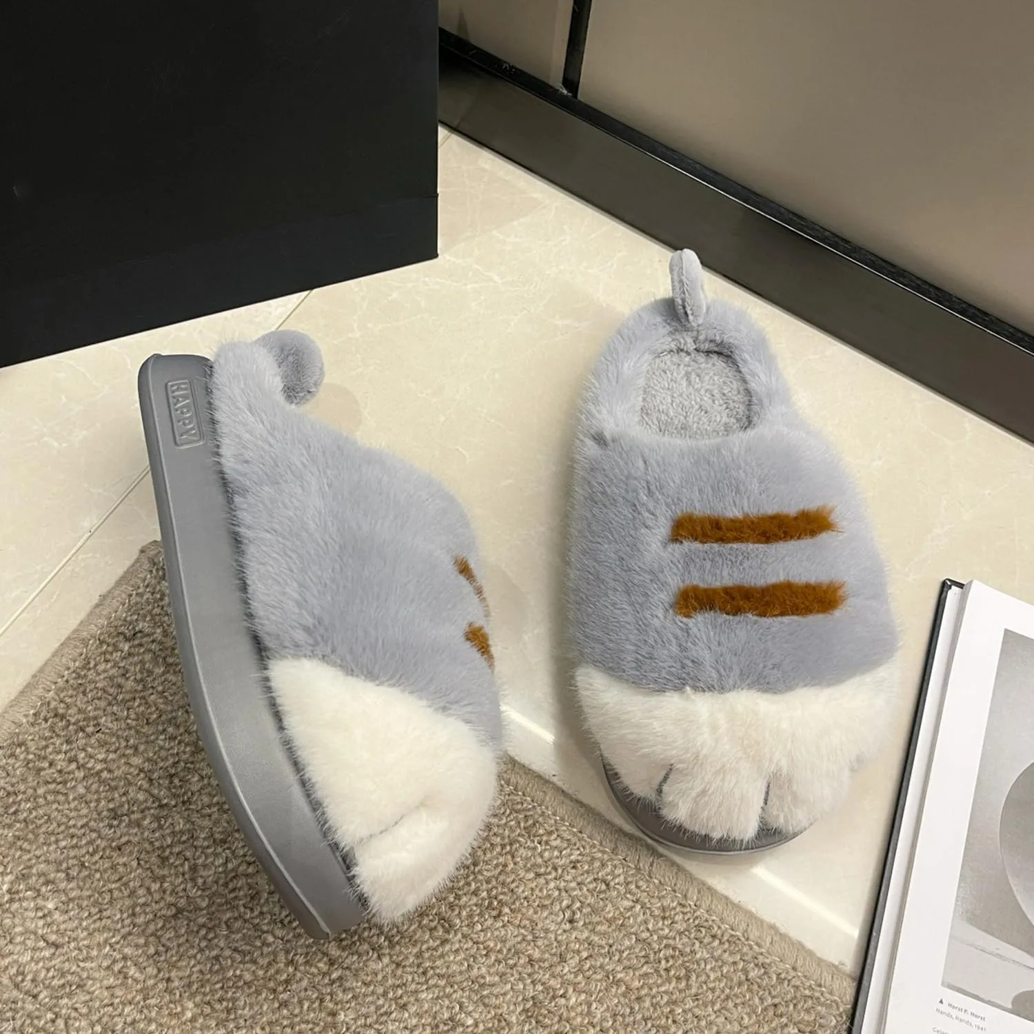 Cat Paw Slippers for Women,Cat Feet Slippers,Cat Foot Slippers,Indoor Outdoor Cute Funny Warm Cozy Fuzzy Winter House Shoes (Khaki,36-37)