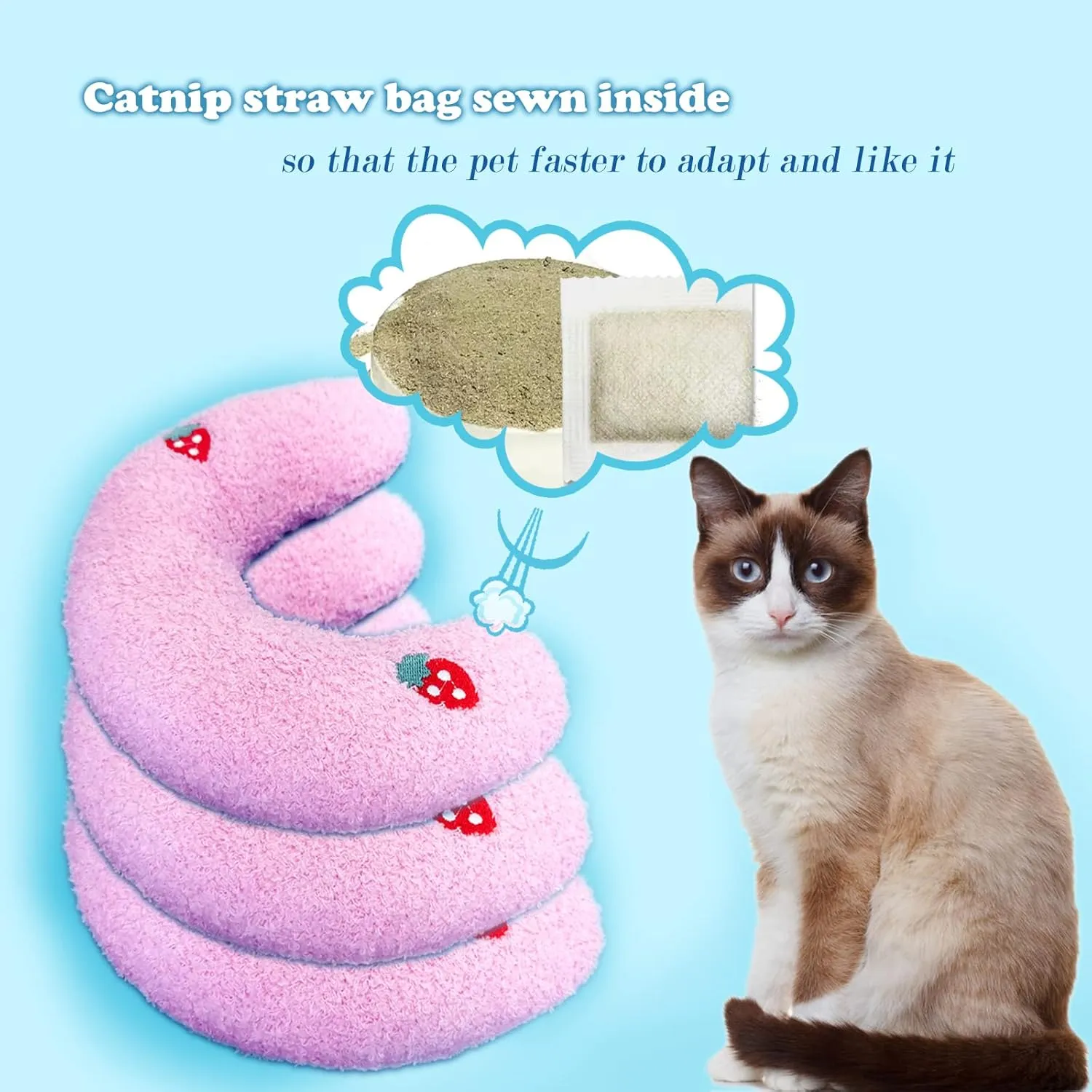 Cat Pillow for Indoor Cats, Ultra Soft Fluffy Cat Calming Pillow, Half Donut Cuddler with Cute Embroidery Pattern Providing Support of Pet Neck, Machine Washable