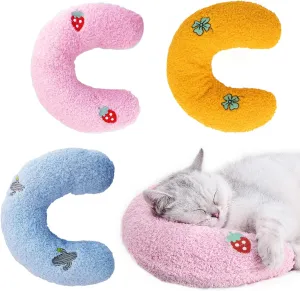 Cat Pillow for Indoor Cats, Ultra Soft Fluffy Cat Calming Pillow, Half Donut Cuddler with Cute Embroidery Pattern Providing Support of Pet Neck, Machine Washable