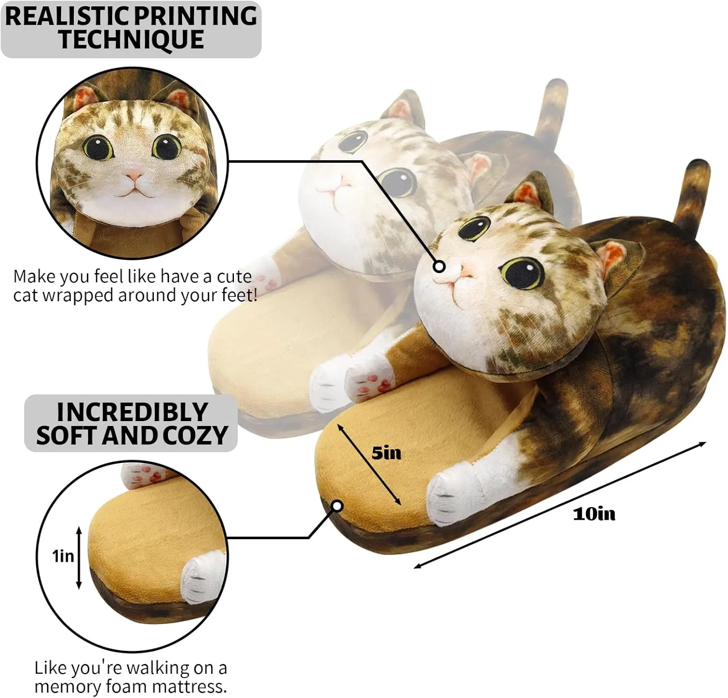 Cat Slippers for Women, Cute Fuzzy Animal Slippers For Indoor and Outdoor, Comfy Non-Slip Memory Foam Sole, Funny Cat Lover Gifts for Women