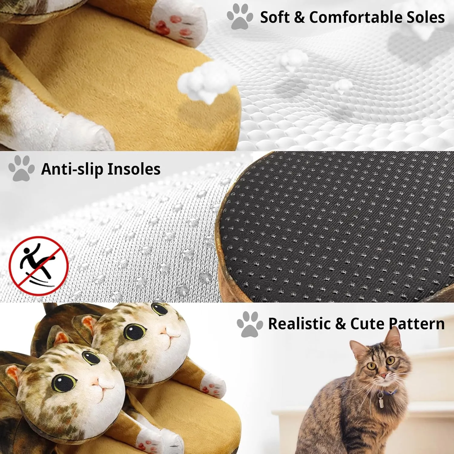 Cat Slippers for Women, Cute Fuzzy Animal Slippers For Indoor and Outdoor, Comfy Non-Slip Memory Foam Sole, Funny Cat Lover Gifts for Women