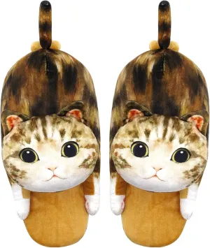 Cat Slippers for Women, Cute Fuzzy Animal Slippers For Indoor and Outdoor, Comfy Non-Slip Memory Foam Sole, Funny Cat Lover Gifts for Women