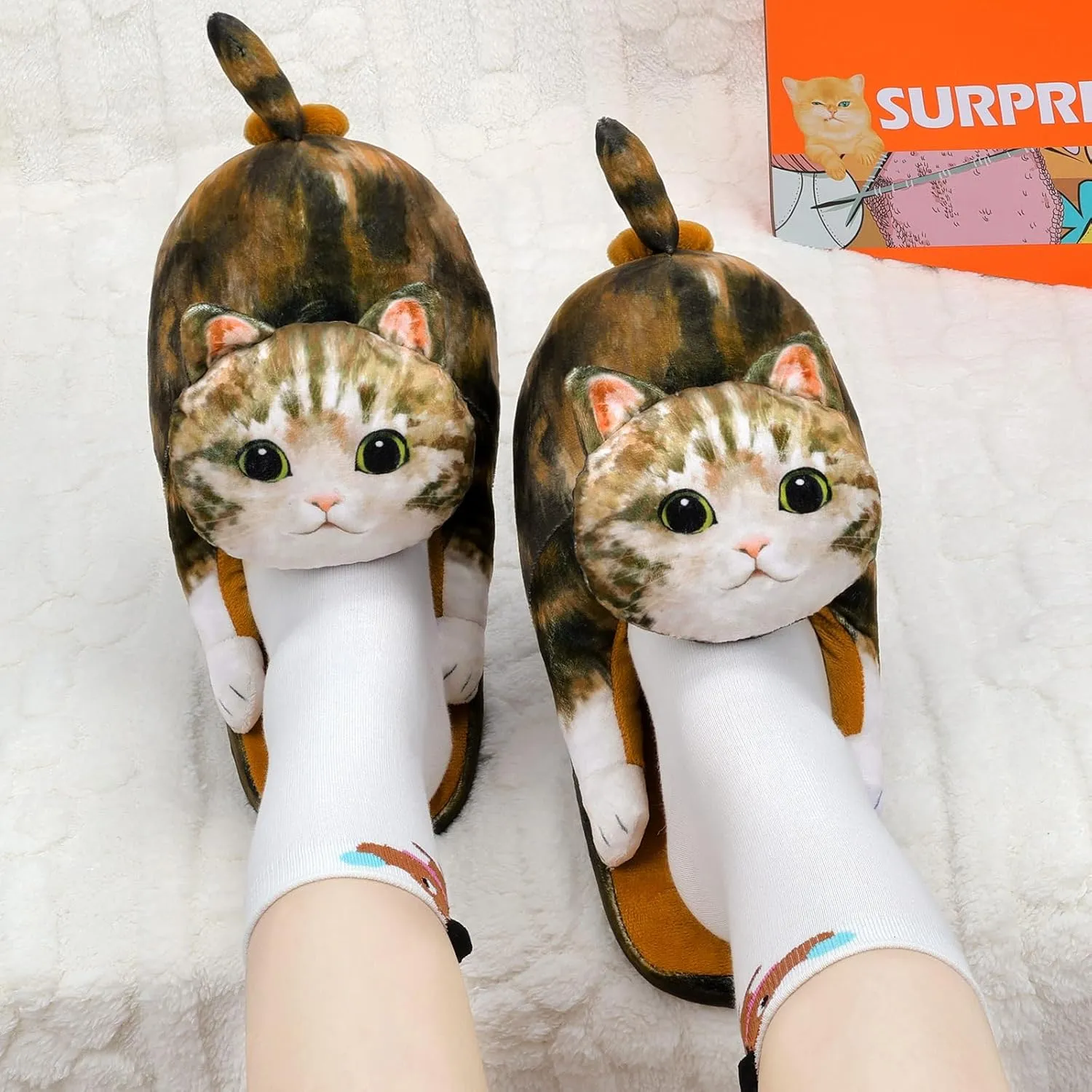 Cat Slippers for Women, Cute Fuzzy Animal Slippers For Indoor and Outdoor, Comfy Non-Slip Memory Foam Sole, Funny Cat Lover Gifts for Women