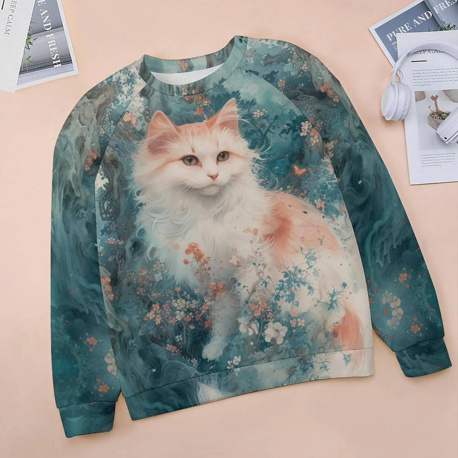Cat Sweatshirts for Women Cute Cat Sweater Graphic Crewneck Sweatshirts Oversized Novelty Funny Sweatshirts Sweater